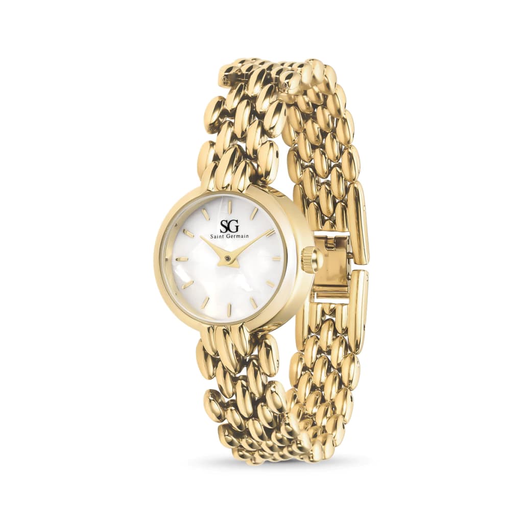 Relógio Feminino Redondo Vintage Opalini Dourado com Fundo Perolado